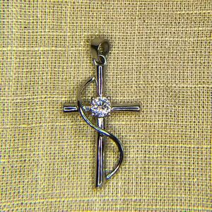 Sterling Silver Blessed Mother CZ Cross Pendant